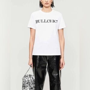 MOSCHINO Bullchic Print T-Shirt Women’s Short Sleeve Size 4 White